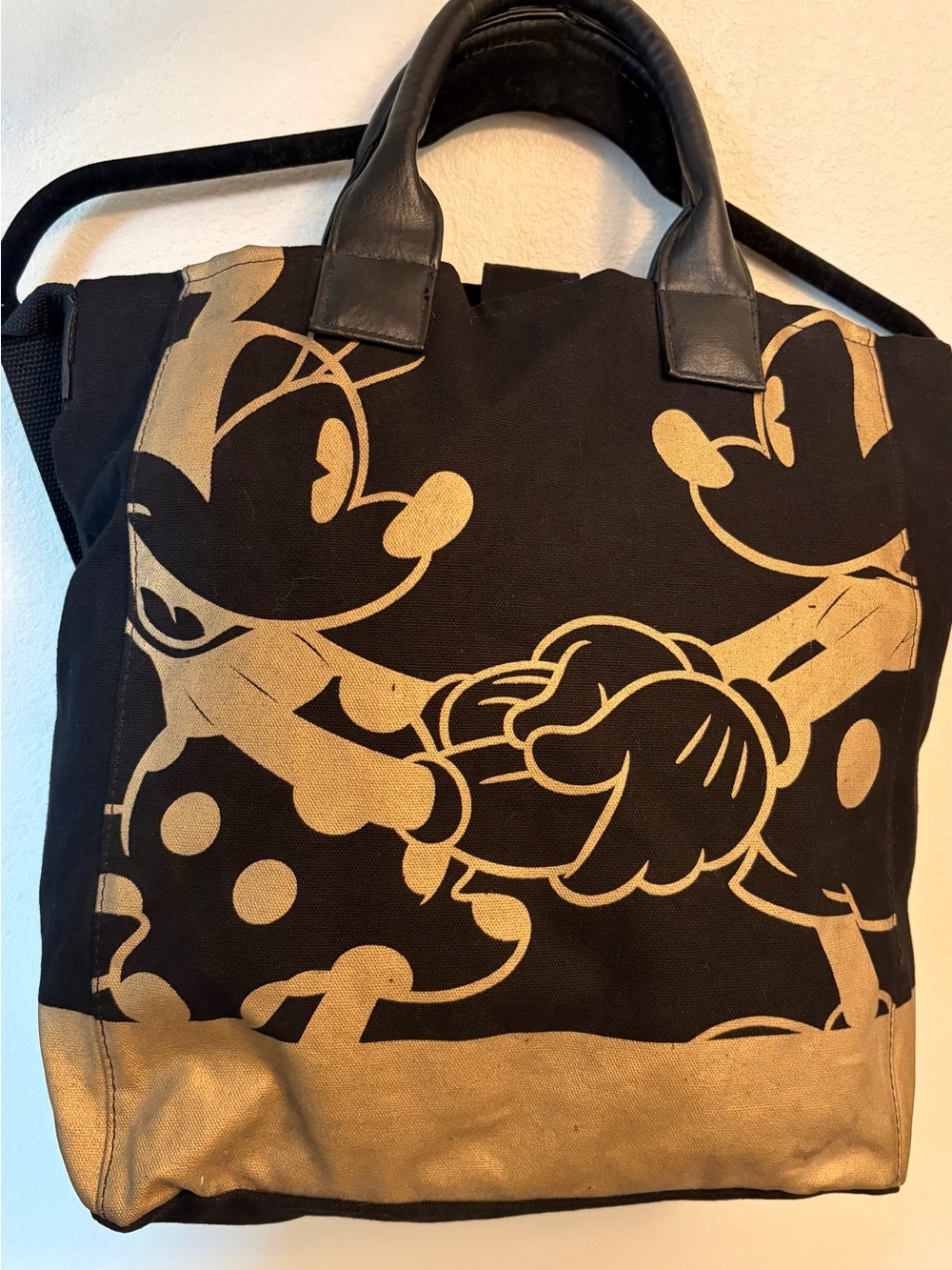 Disney Gold Mickey and Minnie Holding Hands on Black Canvas Tote